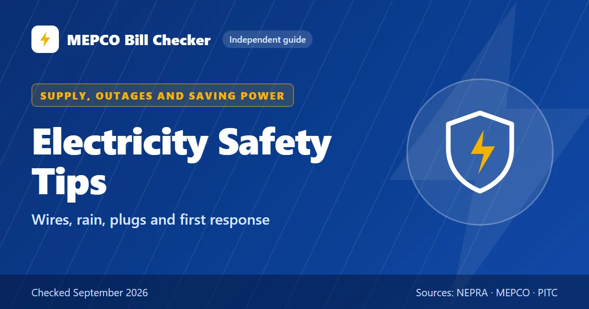 Electricity Safety Tips title card: Wires, rain, plugs and first response