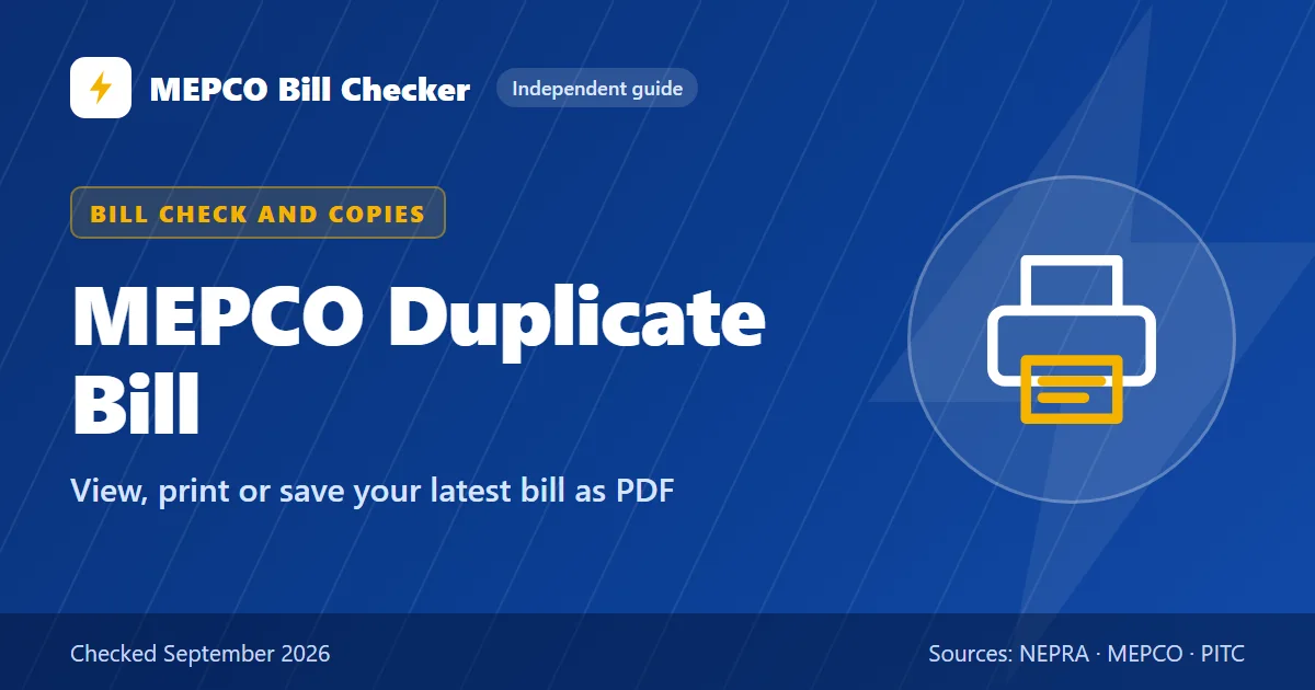 MEPCO Duplicate Bill title card: View, print or save your latest bill as PDF