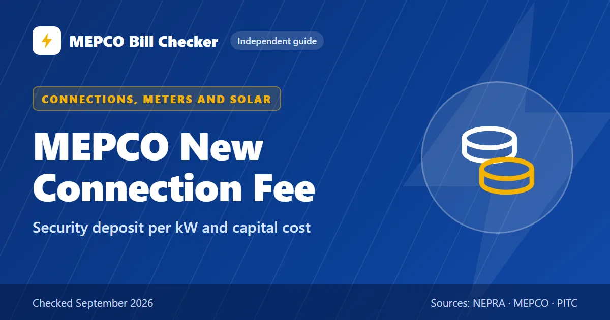 MEPCO New Connection Fee title card: Security deposit per kW and capital cost